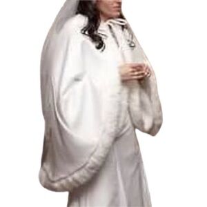 Reversible White Bridal Wedding Cape Faux Fur Trim Satin White & Faux Fur​​​​​